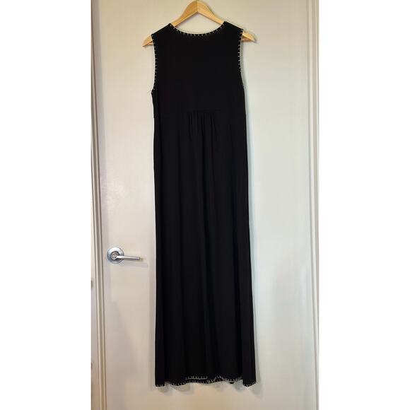 Chelsea & Theodore Embroidered Dress Petite L Sleeveless Black Knit Maxi Dress - Picture 5 of 10